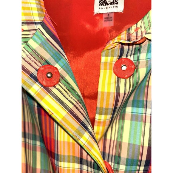 Anne Klein Plaid Yellow Orange Green Light Jacket Size 4 - Picture 3 of 9